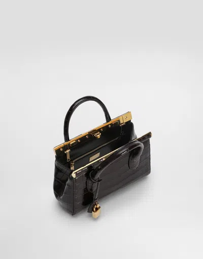 Dolce & Gabbana Marlene Day Mini Handbag In Polished Alligator In Brown
