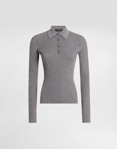 Dolce & Gabbana Ribbed Wool Pullover In Gray