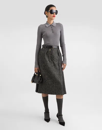 Dolce & Gabbana Ribbed Wool Pullover In Gray