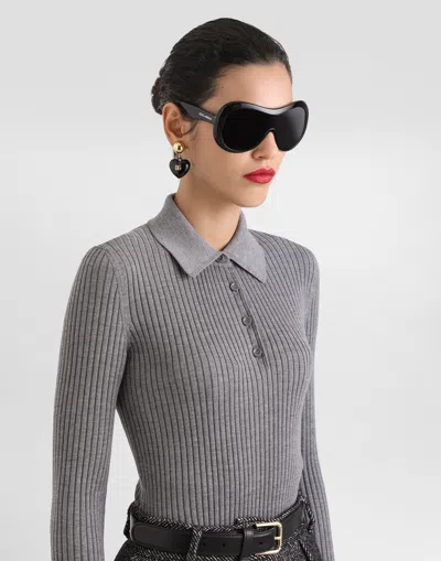 Dolce & Gabbana Ribbed Wool Pullover In Gray