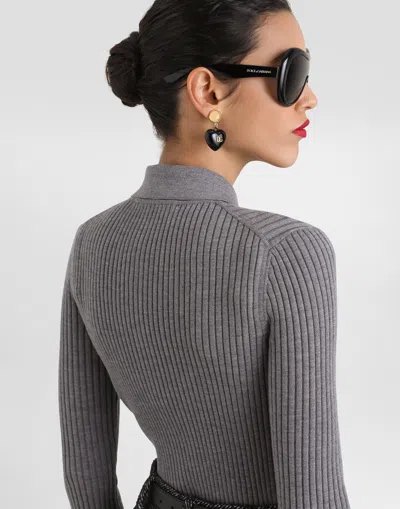 Dolce & Gabbana Ribbed Wool Pullover In Gray