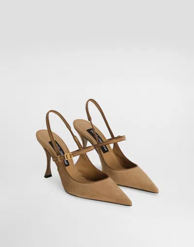 Dolce & Gabbana Suede And Nappa Leather Slingback In Brown