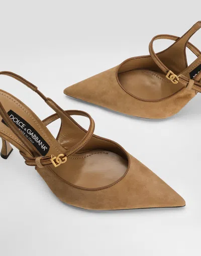 Dolce & Gabbana Suede And Nappa Leather Slingback In Brown