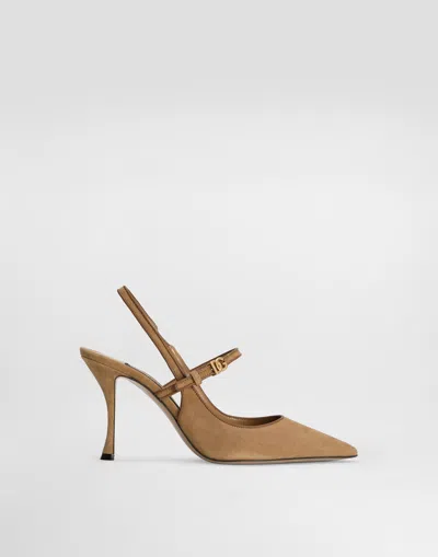 Dolce & Gabbana Suede And Nappa Leather Slingback In Brown