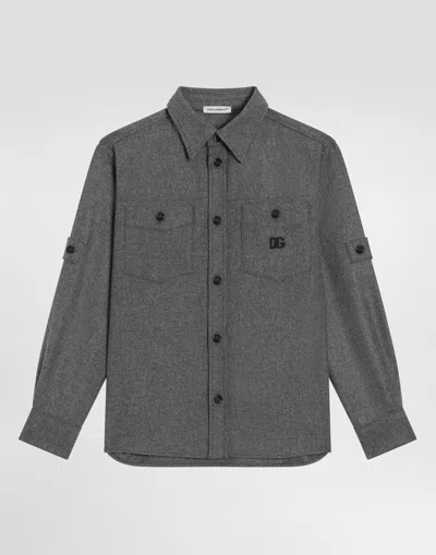 Dolce & Gabbana Melange Wool Mat Shirt In Gray