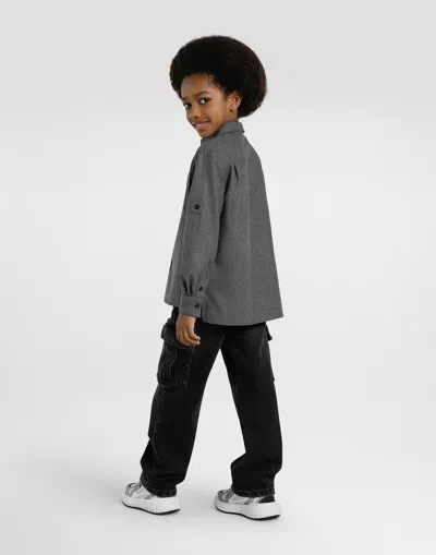 Dolce & Gabbana Melange Wool Mat Shirt In Gray