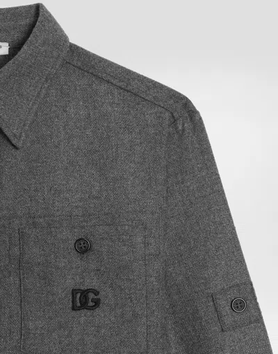 Dolce & Gabbana Melange Wool Mat Shirt In Gray