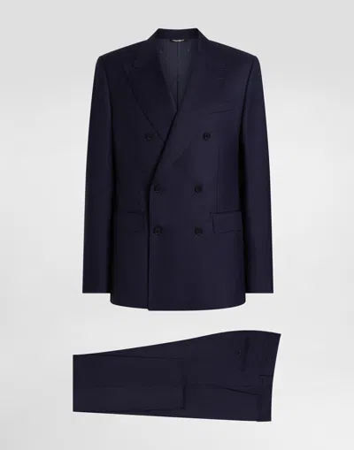 Dolce & Gabbana Double-breasted Micro-patterned Wool Suit In Blue