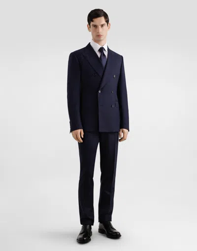 Dolce & Gabbana Double-breasted Micro-patterned Wool Suit In Blue