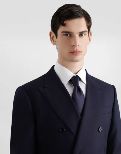 Dolce & Gabbana Double-breasted Micro-patterned Wool Suit In Blue