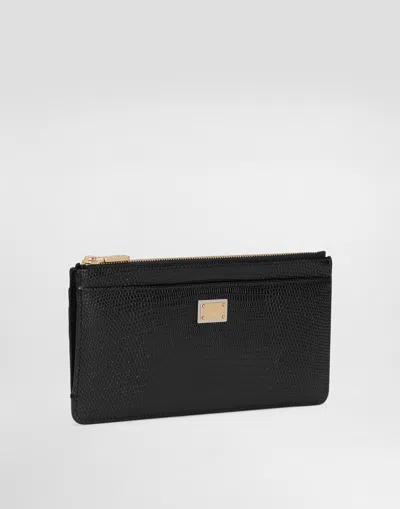 Dolce & Gabbana Iguana-print Leather Card Holder With Plate In Brown