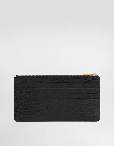 Dolce & Gabbana Iguana-print Leather Card Holder With Plate In Brown