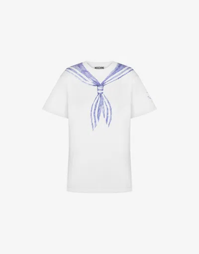 Moschino White T-shirt With Trompe Loeil Nautical Scarf Effect In White