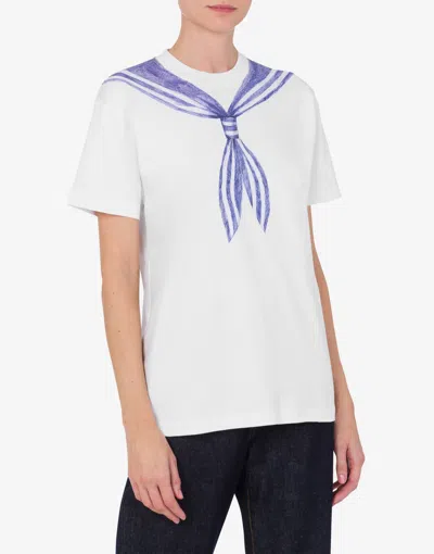 Moschino White T-shirt With Trompe Loeil Nautical Scarf Effect In White