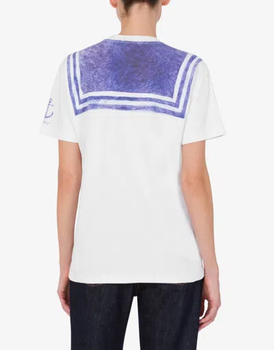 Moschino White T-shirt With Trompe Loeil Nautical Scarf Effect In White
