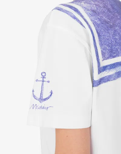 Moschino White T-shirt With Trompe Loeil Nautical Scarf Effect In White