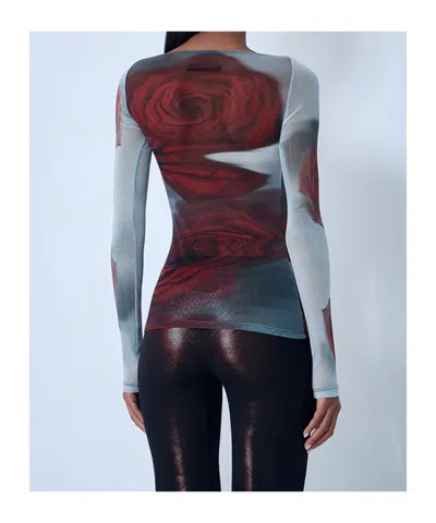 Jean Paul Gaultier Rose Mesh Floral Top In Multi