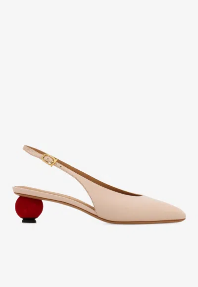 Ferragamo Tessie 40 Spherical Heel Leather Slingback Pumps In Pink