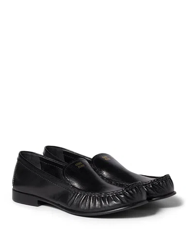 Miu Miu Ruched Leather Mocassin Loafers In Black