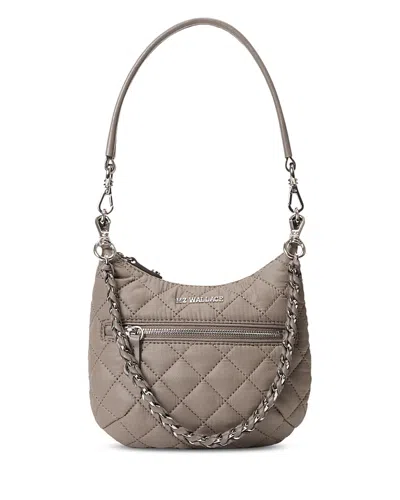 Mz Wallace Mini Crosby Sienna Quilted Nylon Shoulder Bag In Gray