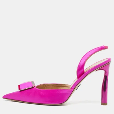 Pre-owned Paul Andrew Pink Satin Crystal Cube Embellished Rhea Slingback Pumps Size 41