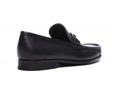 Ferragamo Gandioso Pebbled Moccasin With Gancini Ornament In Black Leather