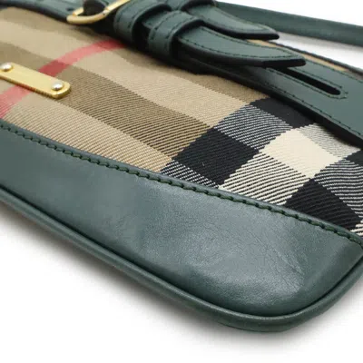 Pre-owned Burberry Beige Green Canvas Leather Clutch Bag Pochette Shoulder Bag ()