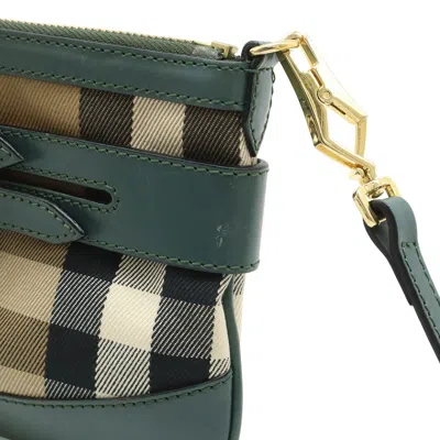 Pre-owned Burberry Beige Green Canvas Leather Clutch Bag Pochette Shoulder Bag ()