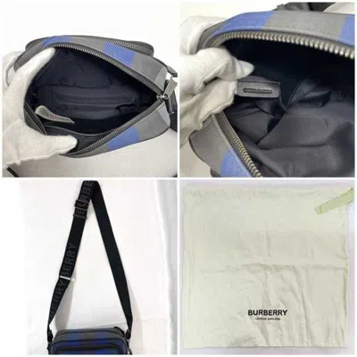 Pre-owned Burberry Black Blue Canvas Leather Shoulder Bag ()