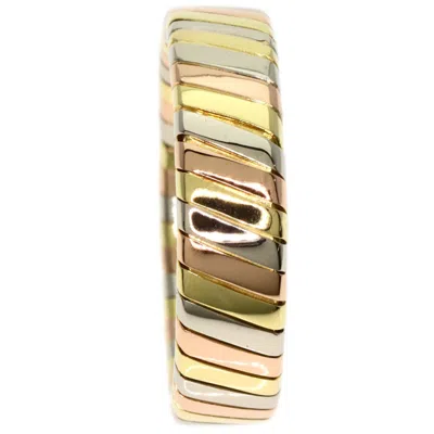 Pre-owned Bvlgari Tubogas Pink White Yellow Band Ring () In Multi
