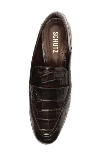 Schutz Maurice Croc-embossed Leather Loafer Flats In Brown