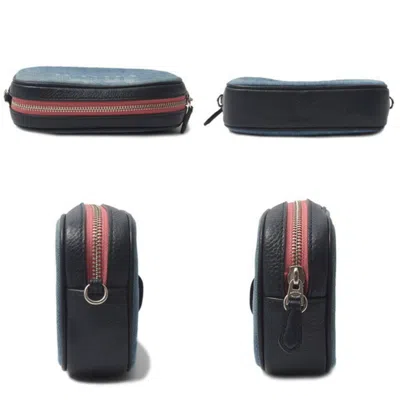 Pre-owned Coach Blue Navy Pink Denim Leather Shoulder Bag Sling Bag ()