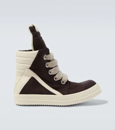 Rick Owens Geometric High-top Sneakers Unique Laces In Brown