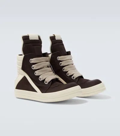 Rick Owens Geometric High-top Sneakers Unique Laces In Brown