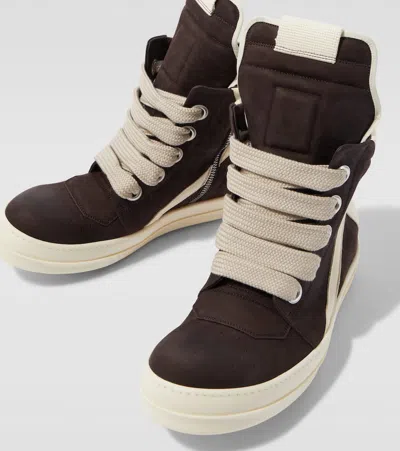 Rick Owens Geometric High-top Sneakers Unique Laces In Brown