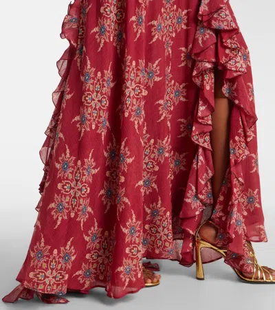 Etro Printed Ruffle Front Maxi Skirt In Red