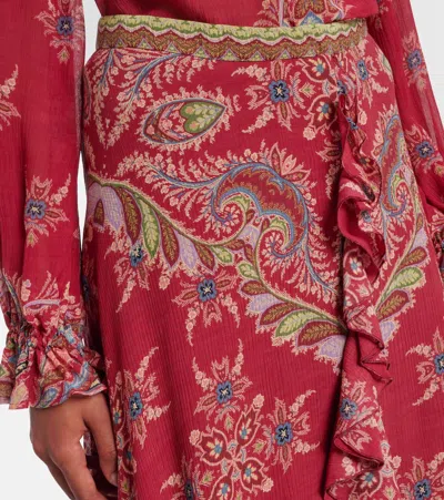 Etro Printed Ruffle Front Maxi Skirt In Red