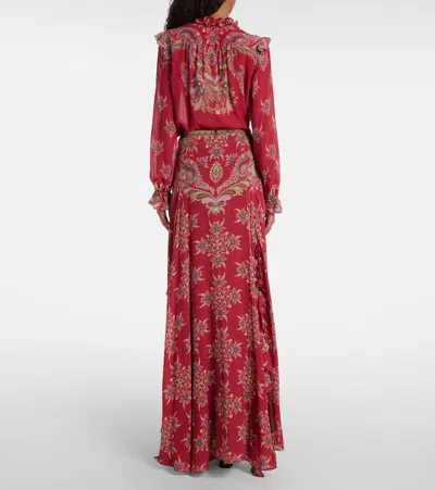Etro Printed Ruffle Front Maxi Skirt In Red