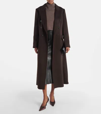 Victoria Beckham Brown Double-breasted Coat In Wool And Cashmere In Brown