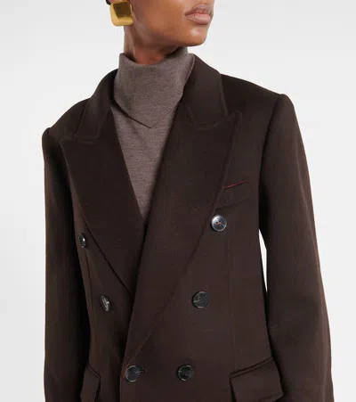 Victoria Beckham Brown Double-breasted Coat In Wool And Cashmere In Brown