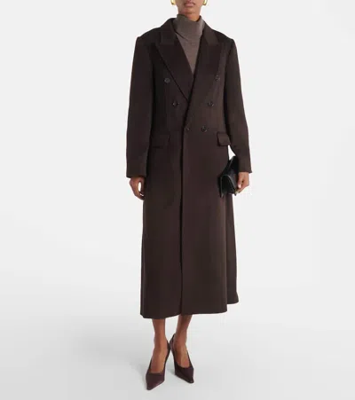 Victoria Beckham Brown Double-breasted Coat In Wool And Cashmere In Brown