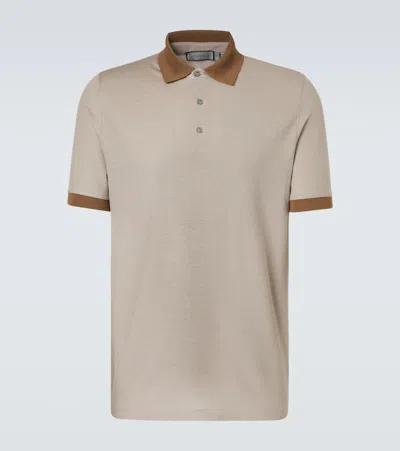 Canali Beige-hazelnut Cotton Jacquard Polo Shirt In Neutral