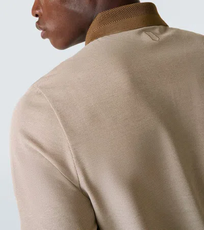 Canali Beige-hazelnut Cotton Jacquard Polo Shirt In Neutral