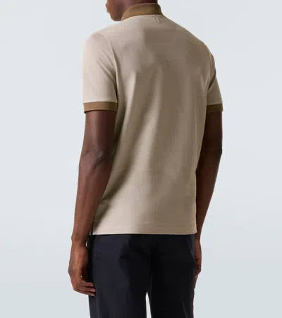 Canali Beige-hazelnut Cotton Jacquard Polo Shirt In Neutral