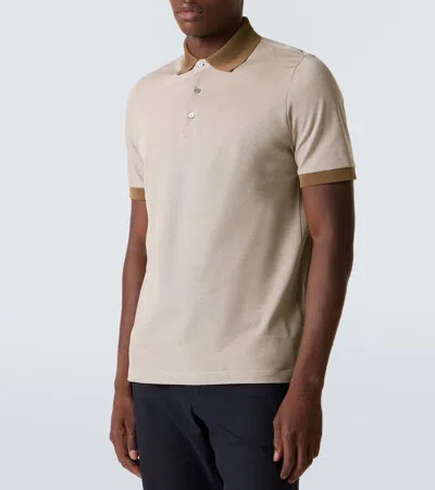 Canali Beige-hazelnut Cotton Jacquard Polo Shirt In Neutral
