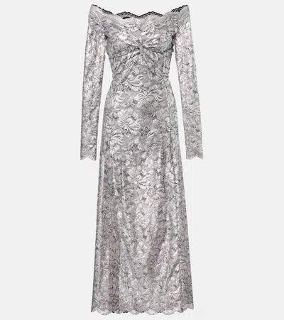 Rabanne Long Lace Dress In Silver