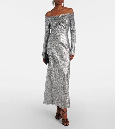 Rabanne Long Lace Dress In Silver