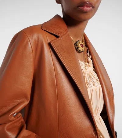 Chloé Slouch Leather Belted Single-breasted Jacket In Brown