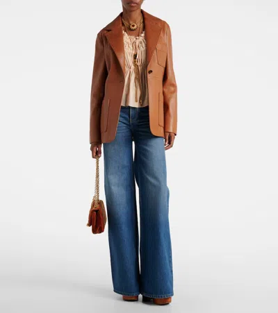 Chloé Slouch Leather Belted Single-breasted Jacket In Brown