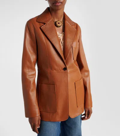 Chloé Slouch Leather Belted Single-breasted Jacket In Brown